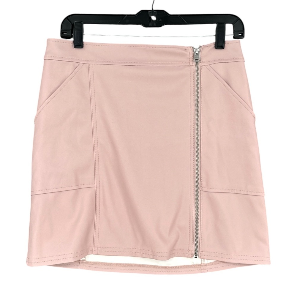 Express Faux Leather Mini Skirt Pink Full Zip Front Pockets Women's‎ Size 6